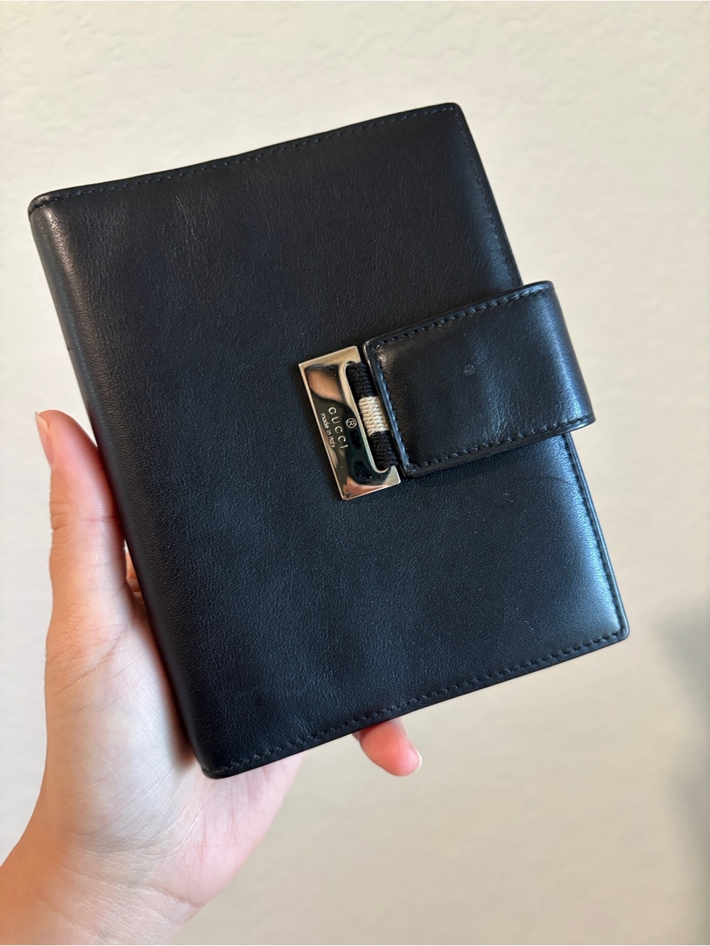 Gucci Black Leather Phone Book, Agenda Card Holder Wallet